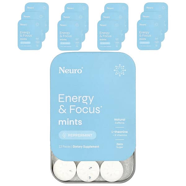 Energy & Focus Mints, Peppermint, 12 Pack, 12 Pieces Each
