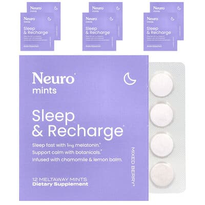 NeuroGum, NeuroMints, Sleep & Recharge, Assorted Berry Flavors, 6 Pack of 12 Melted Mints Each
