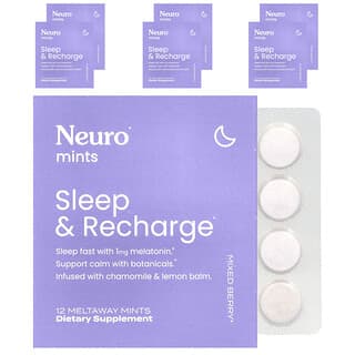 NeuroGum, NeuroMints, сон и восстановление, со вкусом ягодного ассорти, 6 пакетиков, 12 мятных конфет Meltaway