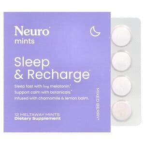NeuroGum, NeuroMints, Suplemento para dormir y recargar energías, Bayas mixtas, 6 paquetes, 12 mentas que se disuelven cada una