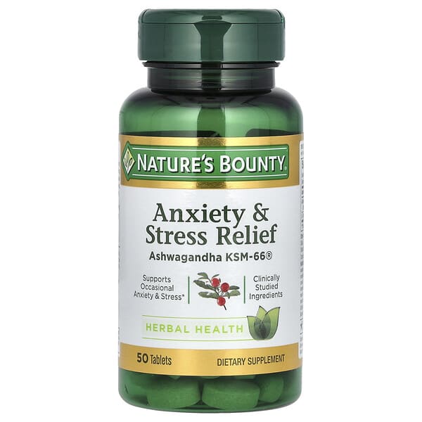 Nature's Bounty, Anxiety &amp; Stress Relief, Ashwagandha KSM-66, 50 Tablets