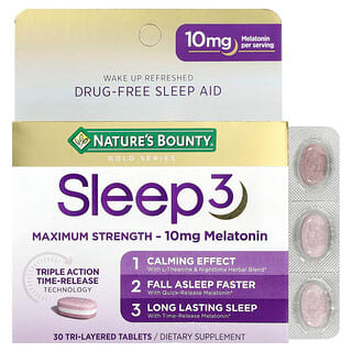 Nature's Bounty, Sleep 3, средство для снятия максимальной эффективности, без наркотиков, 30 трехслойных таблеток