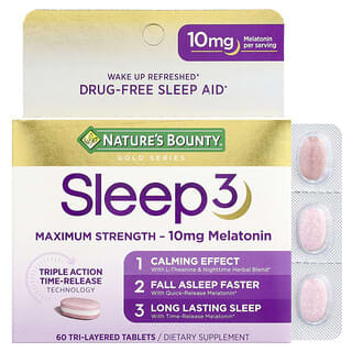 Nature's Bounty, Sleep 3, Puissance maximale, Aide au sommeil non médicamenteuse, 60 comprimés tricouche