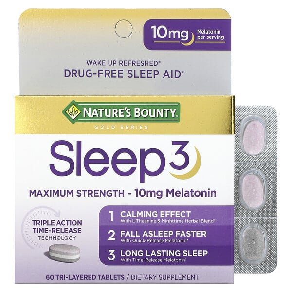 Nature's Bounty, Sleep 3，特大功效，無藥品睡眠幫助劑，60 片三層片劑