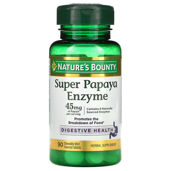 ناتورز باونتي‏, Super Papaya Enzyme, Mint, 15 mg, 90 Chewable Tablets