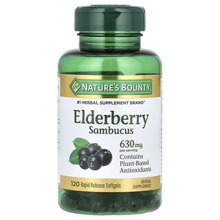 Nature's Bounty, Elderberry Sambucus, 630 mg, 120 Rapid Release Softgels (210 mg per Softgel)