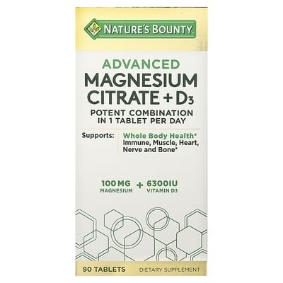Nature's Bounty, Advanced Magnesium Citrate + D3, 90 Tablets