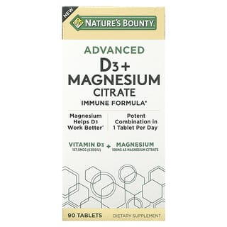 Nature's Bounty, Advanced D3 + Citrato de Magnésio, 90 Comprimidos