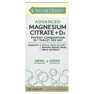Nature's Bounty, Advanced D3 + Citrato de Magnésio, 90 Comprimidos