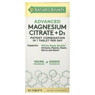 Nature's Bounty, Avancerat magnesiumcitrat + D3, 90 tabletter