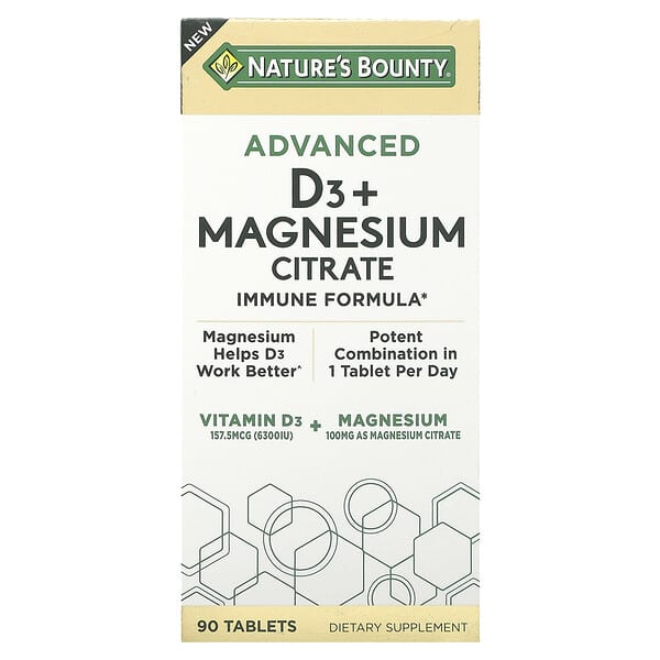 Nature's Bounty, Vitamina D3 avanzada más citrato de magnesio, 90 comprimidos