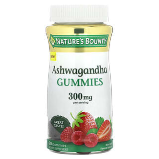Nature's Bounty, Ashwagandha, Frutos Silvestres Mistos, 300 mg, 60 Gomas (150 mg por Goma)