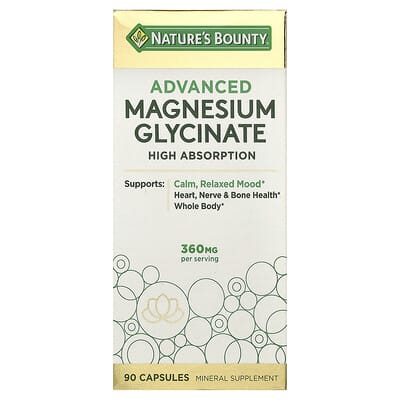 Nature's Bounty, Advanced Magnesium Glycinate, High Absorption, 90 Capsules (120 mg per Capsule)