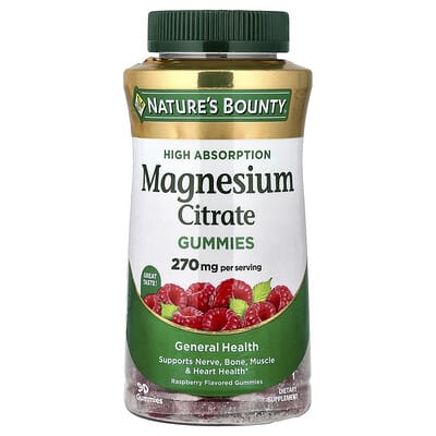 Nature's Bounty, Magnesium Citrate Gummies, Raspberry Flavor, 90 Gummies (90 mg per gummy)
