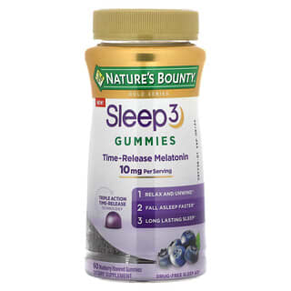 Nature's Bounty, Gomitas Sleep 3, Arándano azul, 10 mg, 60 gomitas (5 mg por gomita)