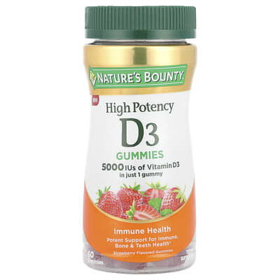 Nature's Bounty, Vitamin D3 Gummies, Extra Strength, Strawberry Flavor, 5,000 IU, 60 Gummies
