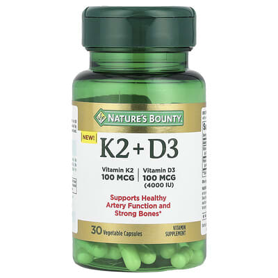 Nature's Bounty, Vitamins K2 + D3, 30 Vegetarian Capsules