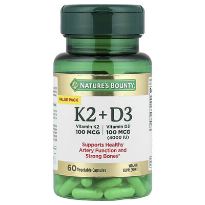 Nature's Bounty, Vitamins K2 + D3, 60 Vegetarian Capsules