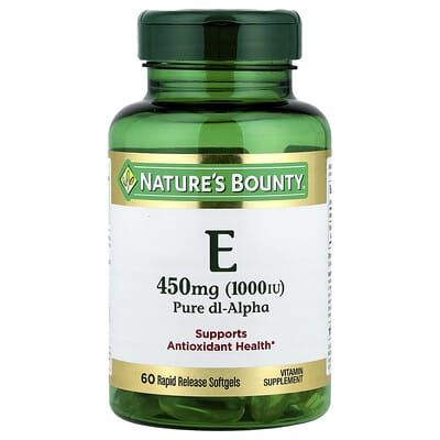 Nature's Bounty, Vitamin E, Pure Dl-Alpha, 450 mg (1000 IU), 60 Immediate-Release Softgels