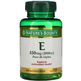 Nature's Bounty, витамин E, чистый Dl-альфа, 450 мг (1000 МЕ), 60 капсул с быстрым высвобождением