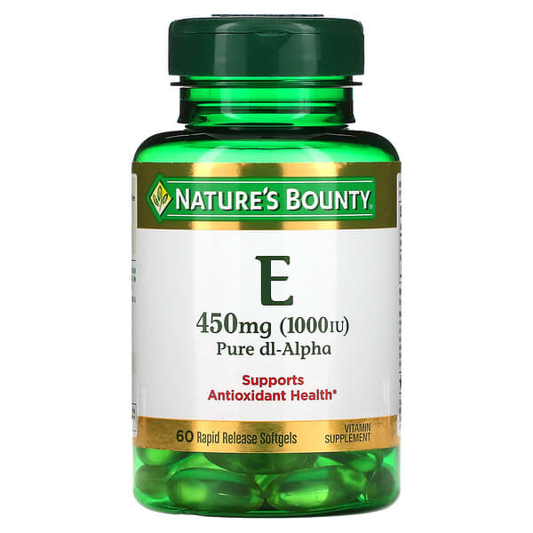 Nature's Bounty, 維生素 E，純 Dl-α，450 毫克（1000 國際單位），60 粒速釋軟凝膠