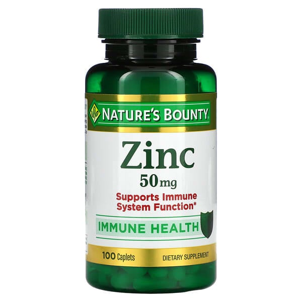 Nature's Bounty, Zinc, 50 mg, 100 comprimidos oblongos