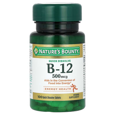 Nature's Bounty, Vitamin B-12, Natural Berry Flavor, 500 mcg, 100 Quick-Dissolve Tablets