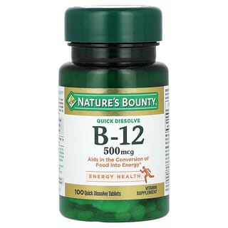 Nature's Bounty, Vitamina B12, Cereza natural, 500 mcg, 100 comprimidos de rápida disolución