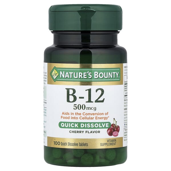 Nature's Bounty, Vitamin B-12, Cherry, 500 mcg, 100 Quick Dissolve Tablets — product photo 1