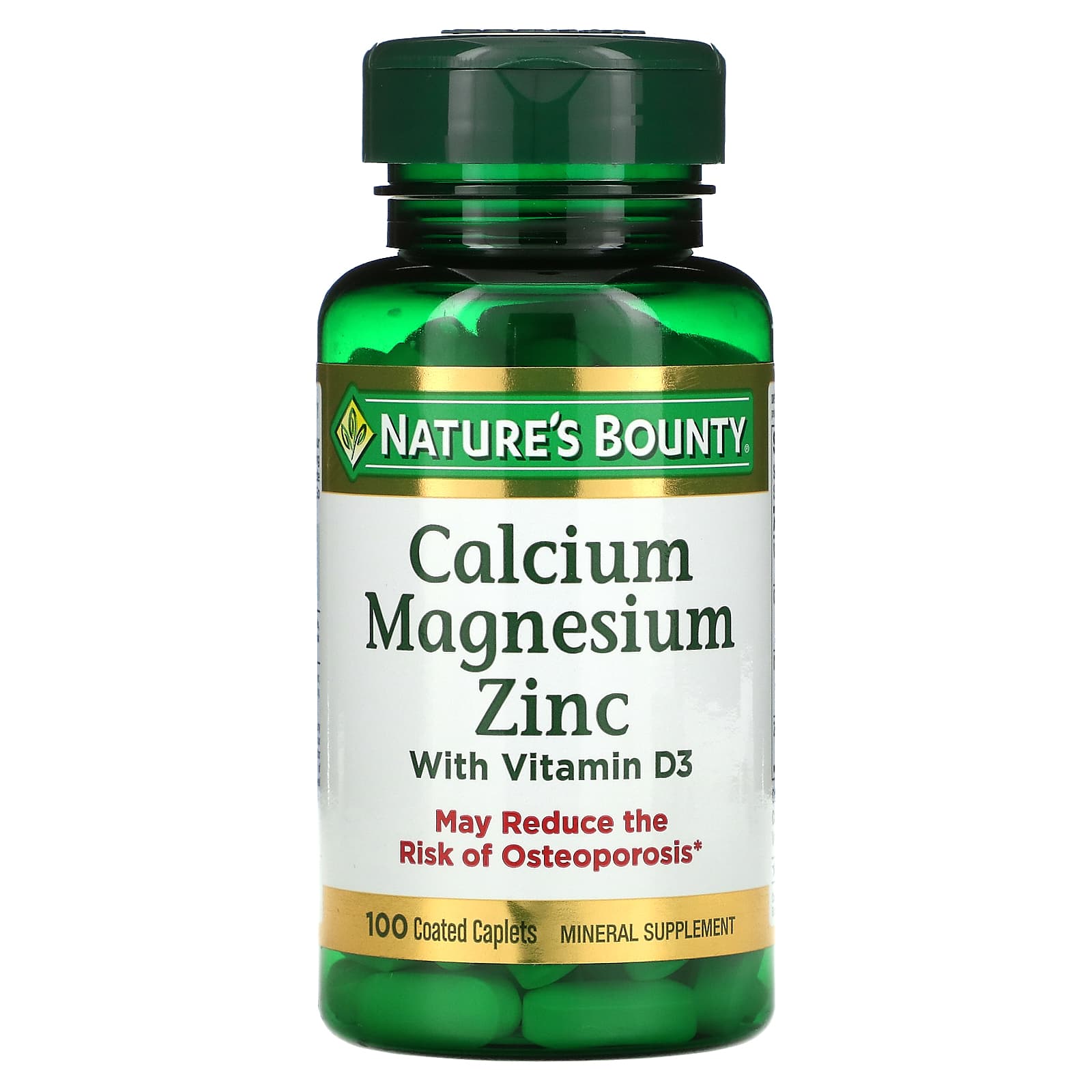 Wiskunde Twinkelen spoelen Nature's Bounty, Calcium Magnesium Zinc with Vitamin D3, 100 Coated Caplets