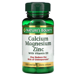 Nature's Bounty, Calcio, magnesio y zinc con vitamina D3, 100 comprimidos oblongos recubiertos