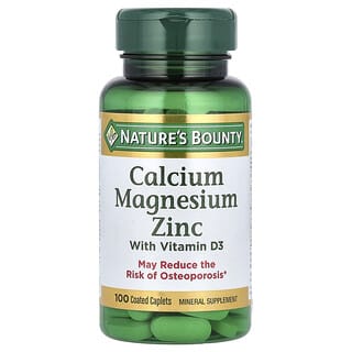 Nature's Bounty, Calcio, magnesio y zinc con vitamina D3, 100 comprimidos oblongos recubiertos