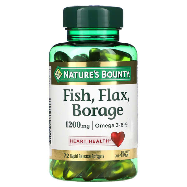 Nature's Bounty, Рыба, лён, бурачник, 1200 мг, 72 быстро высвобождающиеся мягкие капсулы (Товар снят с продажи) 