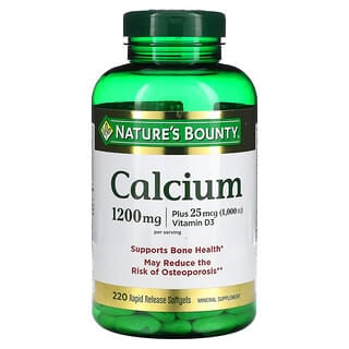 Nature's Bounty, Calcio más vitamina D3, 600 mg, 220 cápsulas blandas de liberación rápida