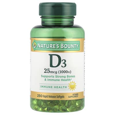 Nature's Bounty, Vitamin D3, 25 mcg (1000 IU), 250 Immediate-Release Softgels