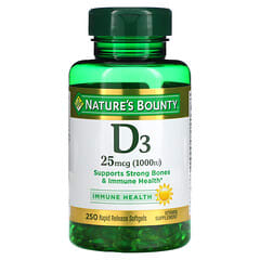 Nature's Bounty, D3, 25 мкг (1000 МЕ), 250 мягких таблеток ускоренного высвобождения