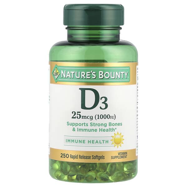 Nature's Bounty Vitamin D3, 25 mcg (1000 IU), 250 Rapid Release Softgels