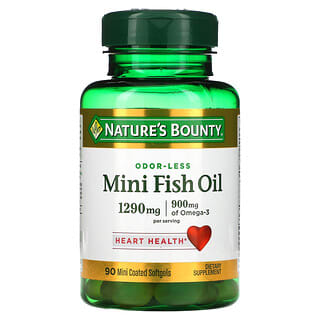 Nature's Bounty, Odor-Less Mini Fish Oil, 1,290 mg, 90 Mini Coated Softgels (645 mg per Softgel)