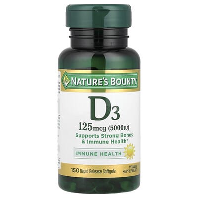 Nature's Bounty, Vitamin D3, 125 mcg (5,000 IU), 150 Immediate-Release Softgels