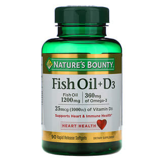 Nature's Bounty, Рыбий жир + D3, 90 быстро высвобождаемых мягких капсул
