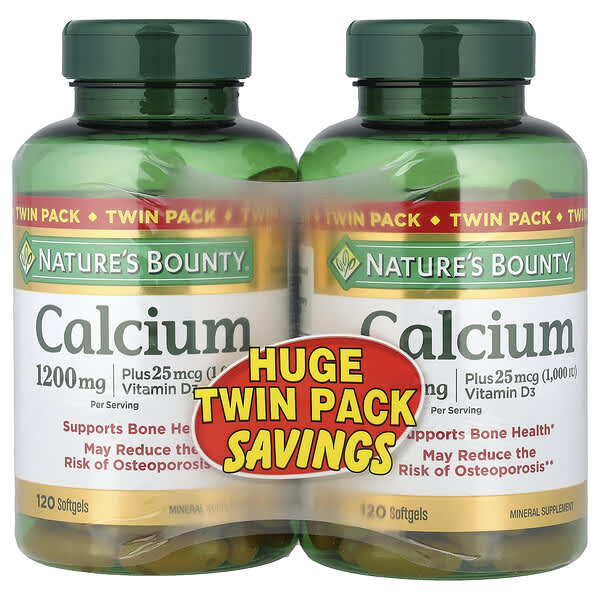 Nature's Bounty, Calcium Plus Vitamin D3, 2 Bottles, 120 Softgels Each — product photo 1