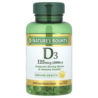 Nature's Bounty, D3, 125 mcg (5.000 UI), 240 Cápsulas Softgel de Liberação Rápida