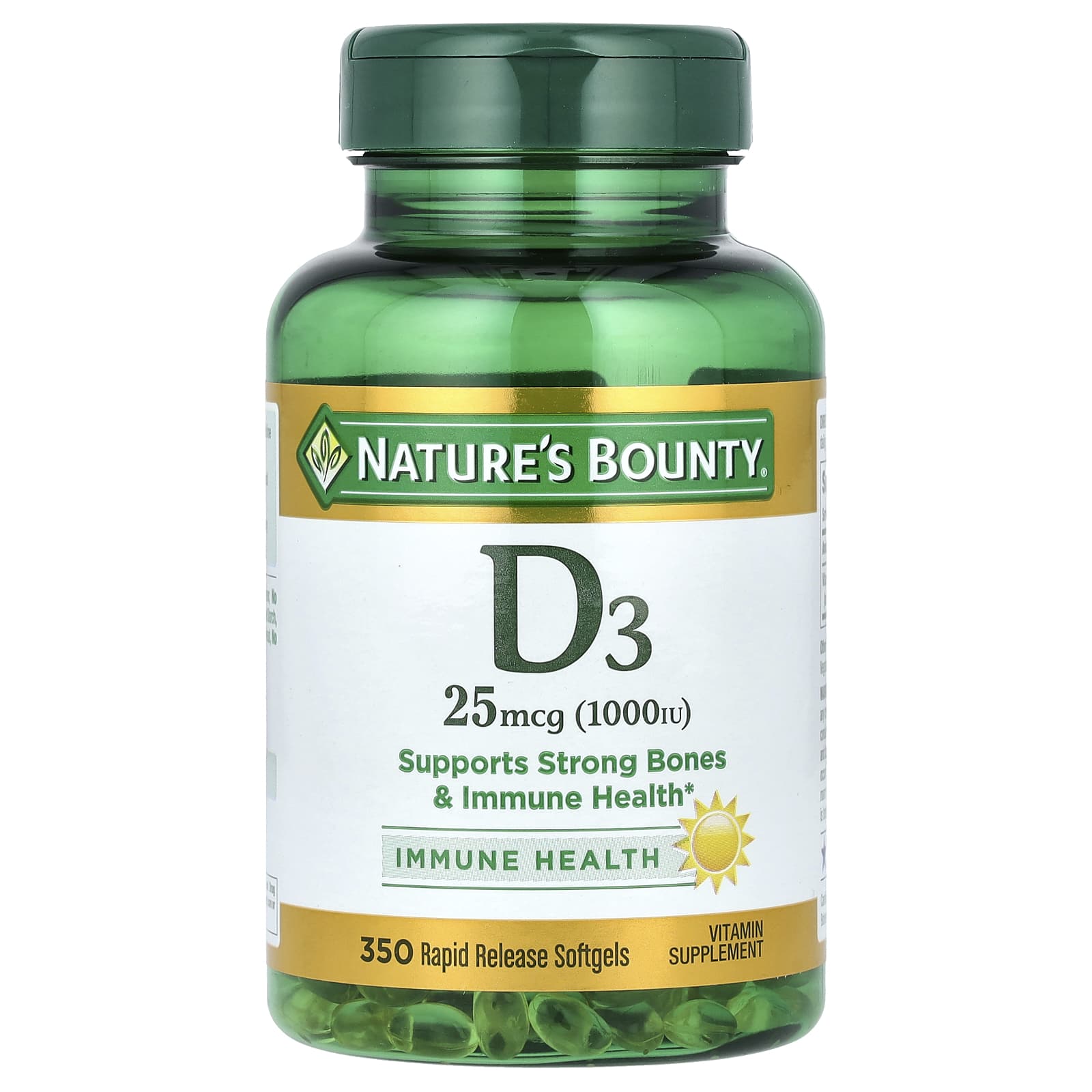 Nature's Bounty, D3, 25 mcg (1,000 IU), 350 Rapid Release Softgels