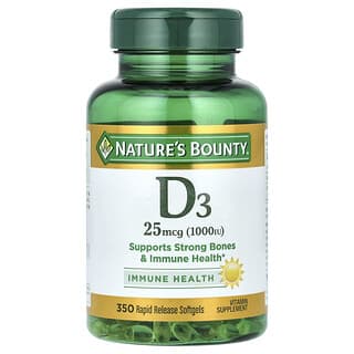 Nature's Bounty, D3, Immune Health, 25 мкг (1000 МЕ), 350 мягких таблеток с быстрым высвобождением