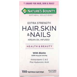 Nature's Bounty, Optimal Solutions, Concentración extra para el cabello, la piel y las uñas, 150 cápsulas blandas de liberación rápida con contenido líquido