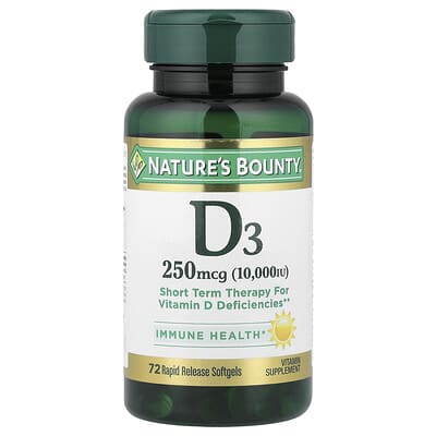 Nature's Bounty, Vitamin D3, 250 mcg (10,000 IU), 72 Rapid Release Softgels