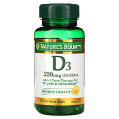 Nature's Bounty, D3, 250 mcg (10,000 IU), 72 급속 방출 소프트젤