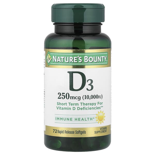 Vitamin D3, 250 mcg (10000 IU), 72 Rapid Release Softgels
