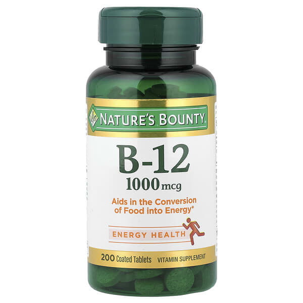 Nature's Bounty, B-12, 1,000 mcg, 200 코팅된 태블릿