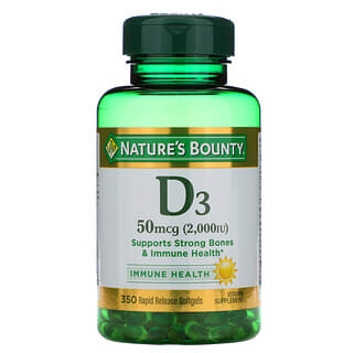 Nature's Bounty, витамин D3, 50 мкг (2000 МЕ), 350 капсул быстрого высвобождения
